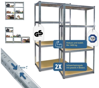Grafner® Doppel Schwerlastregal 1,60m Werkstattregal 1400kg Traglast Steckregal Lagerregal Kellerreg