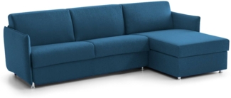 Dmora Schlafsofa mit Halbinsel Sumirago, Wandelbares Ecksofa für das Wohnzimmer, gepolstert, abnehmbar, 100 % Made in Italy-Qualität, 260x160 h90 cm, Blau