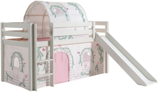 Kinderbett mit Rutsche Karolina Massivholz Weiß Textilset Burg 2