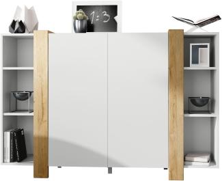 Vladon Highboard Ida V2, Anrichte mit 12 Fächern, Korpus in Weiß matt, Blenden in Eiche Natur (149 x 101 x 34 cm)