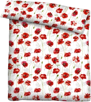 Traumhaft schlafen - Castell - Markenbettwäsche Baumwoll Satin Bettwäsche 0060471 MOHNBLUME, rot, 1x 135x200 cm + 1x 80x80 cm