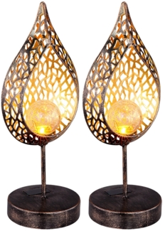 2x LED Solarleuchte, Feuer-Effekt, Tropfen-Optik, gold