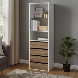 HTI-Living Weiß/Sonoma Schrank mit 4 Schubladen und 3 offenen Fächern