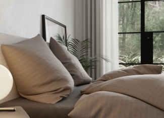 Mako Satin Bettwäsche Melange braun – 135x200 + 80x80 cm