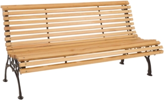Gartenbank HWC-O24, Sitzbank Parkbank Holzbank 3-Sitzer, Gusseisen Holz Kiefer, 160cm ~ natur