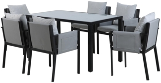 Essgruppe 5-tlg. Tisch 140x80 aus Metall und Glas + 4 Stühle inkl. Polster Grau