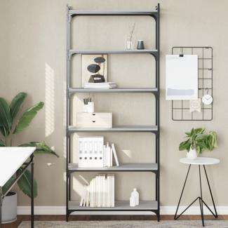 vidaXL Bücherregal 6 Böden Grau Sonoma 80x30x188 cm Holzwerkstoff 837685