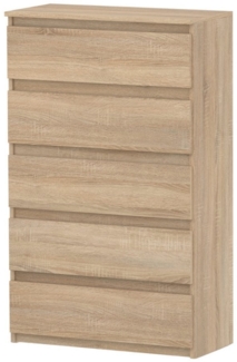 KOSETO Kommode - Moderne Schubladenkommode mit 5 Schubladen für Wohnzimmer - 70cm, Kratzfest, Griffloses Design, Viel Stauraum, Laminierte Platte