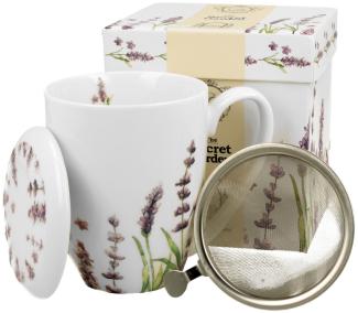 DUO FLORAL 30785 Becher 380 ml mit Teesieb CLASSIC LAVENDER mit Teesieb, New Bone China Porzellan