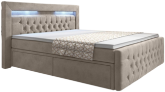 Boxspringbett Sera mit LED und Stauraum (4 Schubladen) 200x200 Beige H4 (100kg+)