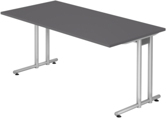 bümö Schreibtisch N-Serie 160x80 cm, Tischplatte aus Holz in graphit, Gestell aus Metall in Silber - PC Tisch, Computertisch für's Büro, Office Bürotisch, NS-16-G-S