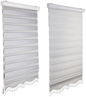 Doppelrollo Doppelrollo mit Kassette Weiß Grau Höhe 250/200 cm mit und ohne Perlen, Plisseeonline, abdunkelnd, Decken oder Wandmontage, Inkl. Montagezubehör für Deckenmontage, Wand oder Decke, mit Kindersicherung