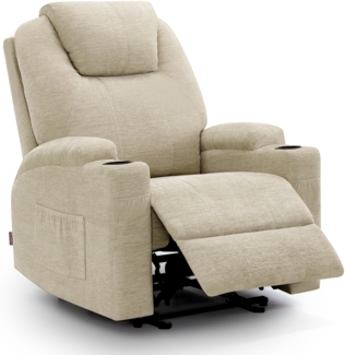 M MCombo Elektrisch Relaxsessel Massagesessel Fernsehsessel Liegefunktion Vibration Heizung 7061 neues Modell (Beige-Stoff)