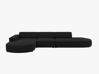 Micadoni 4-Sitzer Sofa Jodie offen runde Recamiere Links Strukturierter Stoff Megan Schwarz