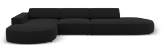 Micadoni 4-Sitzer Samtstoff Sofa Jodie offen runde Recamiere Links Strukturierter Stoff Schwarz Kunststoff schwarz