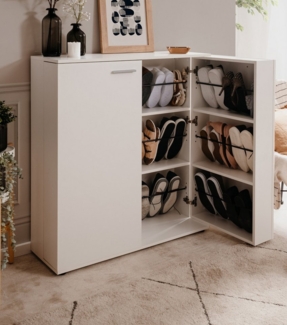 Furn. Design Schuhschrank Logu (Schuhkommode in weiß, 100 x 110 cm) bis zu 24 Paar Schuhe