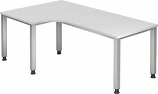 bümö manuell höhenverstellbarer Eckschreibtisch weiß, Schreibtisch L Form 200x120 cm - Eckschreibtisch höhenverstellbar, L Schreibtisch, PC-Tisch Büro, großer Computertisch, Q-Serie, QS-82-W