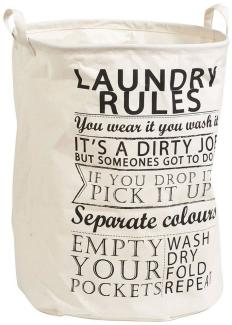 Zeller Wäschesammler Laundry Rules, Canvas, Stoff, beige, 38 x 38 x 48 cm