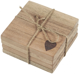 4er Set Untersetzer für Gläser und Flaschen Holz mit Herz Ib Laursen 17059-00