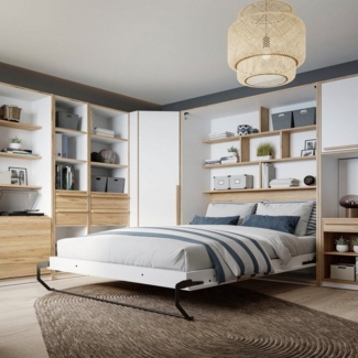 Schrankbett S-ROOM 160 x 200 Klappbett Weiß und Catania Eiche, Forte