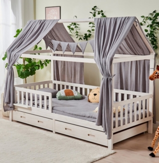 Alavya Home® Betthimmel Dekoset (2 Stück Betthimmel 1 Stück Wimpelkette 300cm cm lang mit 9 Stück Wimpeln, 3-tlg), Dekoset aus 100% Bio-Musselin Baumwolle 125x350 cm