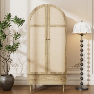 STILVORA Kleiderschrank mit Stofftüren&Schublade,Garderobe Aufbewahrungsschrank in Holzoptik (1-St)