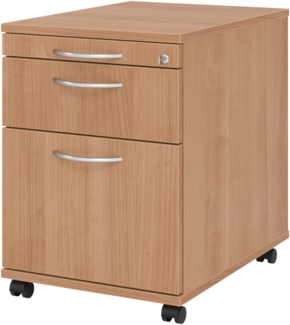 bümö Rollcontainer mit Hängeregistratur, Container abschließbar aus Holz in Nussbaum - Rollwagen für's Büro mit Hängeregister als Schreibtisch Unterschrank od. Bürocontainer m. Bogengriffe, AC20-N-N-BM