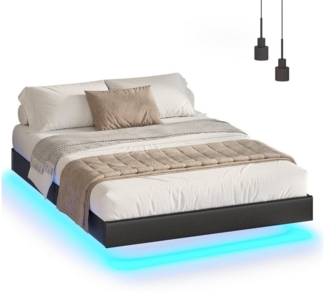 MSMASK Bett Schwebebett Doppelbett Bettgestell Bettrahmen mit LED Beleuchtung, 140x200cm