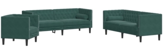 vidaXL 3-tlg. Chesterfield-Sofa-Set mit Nackenrollen Dunkelgrün Samt 3209283