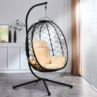 Luxus Hängesessel NEW XXL Gestell Schwarz mit Korb Schwarz und Kissen Beige