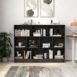 COSTWAY Bücherregal, Standregal, 3 Ebenen, 10 Fächer, bis 70kg, 140 x 24 x 104 cm