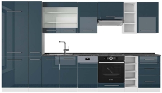 Vicco Küchenzeile Dunkelblau Hochglanz/Weiß 355 cm , AP Anthrazit, Fame-Line
