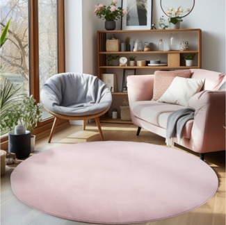 Carpettex Veloursteppich Unicolor - Einfarbig, Rund, Höhe: 7 mm, Moderner Flauschiger Kurzflor Teppich Anti-Rutsch Rückseite Waschbar