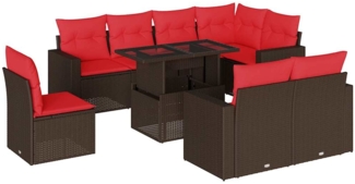 vidaXL 9-teiliges Gartensofa-Set mit Kissen, braun, Polyrattan 3267414