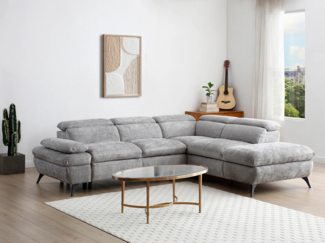 Vente-unique - Ecksofa mit Schlaffunktion - Ecke rechts - Strukturstoff - mit Rückenlehne - Grau - SURDELI