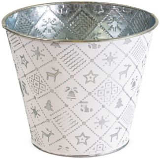 matches21 HOME & HOBBY Blumentopf Metall Weihnachtsmotiv Blumen-Topf Übertopf Silber Ø 14,5x12 cm (1 St), Stilvoller Blech Pflanz-Topf als als Weihnachten Tischdeko Zimmer-Deko