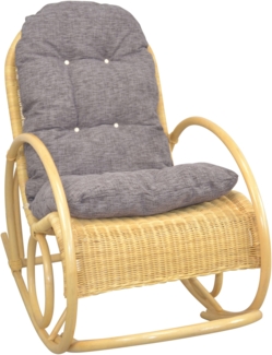 Schaukelstuhl aus Rattan handgefertigt, beige, Kissen braun