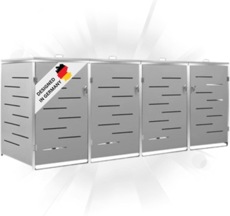 DELUKE® 4er Mülltonnenbox JAGU Edelstahl Grau 115,5x276,5x77,5cm Mülltonnenverkleidung für 4 Tonnen 240L Müllbox aus Metall Mülltonnenschutz Mülltonnendach