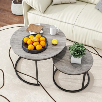 LuxusKollektion Couchtisch Runder Couchtisch Holz Grau Metall Stauraum Sofa-Tische