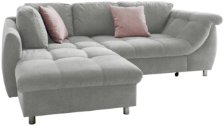 luma-home Ecksofa 17002, mit Bettkasten 250x190 cm, Ottomane links, Bettfunktion, Wellenunterfederung, Mikrofaser Grau