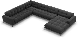 Micadoni Wohnlandschaft Mamaia 7-Sitzer Samtstoff Dunkelgrau Metall schwarz Links