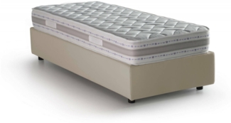 Dmora Einzelbett Abbi, Bettkasten mit Stoffbezug, 100 % Made in Italy, seitliche Öffnung, inklusive Matratze 80x190 cm, Beige