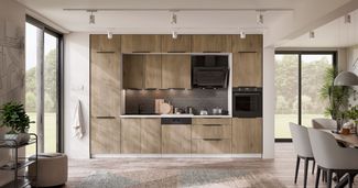 Küche CREMONA NAGU 340 cm Eiche hell Küchenzeile Küchenblock Singleküche Einbauküche