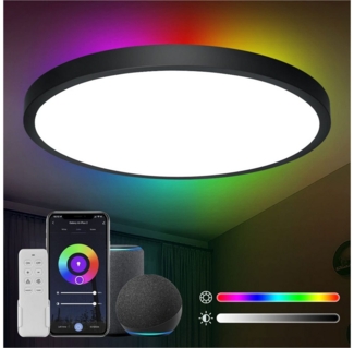 ANTEN LED Deckenleuchte Smart WiFi RGB LED Deckenlampe Flach Rund Ø30cm Dimmbar 3000-6500K, 20W+4W, Alexa Smart Home, für Wohnzimmer Schlafzimmer Flur Lampe