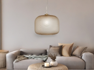 Pendelleuchte ASHFORD einflammig Kristall Glasschirm Bernsteinfarben, Ø 40cm