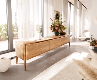 Lowboard Simcha 220 cm Akazie Natur 4 Türen 2 Schubladen
