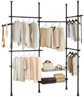 SoBuy Garderobenständer KLS04, Teleskop Kleiderständer, offener Kleiderschrank verstellbar, Garderobenständer mit Kleiderstange, Schuhablage, Schlafzimmer, Flur