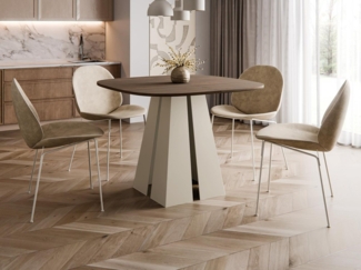 Compleo Esstisch Ø: 100cm oder 120 cm, Minimalistischer Tisch im Japandi-Stil TRENDI, Wohntrend, Metallbasis, TOP SELLLER, MADE IN EU