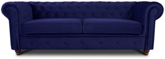 Sofa Chesterfield Asti 3-Sitzer, Couchgarnitur 3-er, Sofagarnitur, Couch mit Holzfüße, Polstersofa - Glamour Design, Velours (Dunkelblau (Velvet 86))