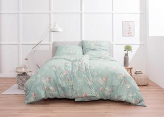 Estella Mako Jersey Bettwäsche 155x220 Xenia mint Blütenrispen Blätter 6929-520